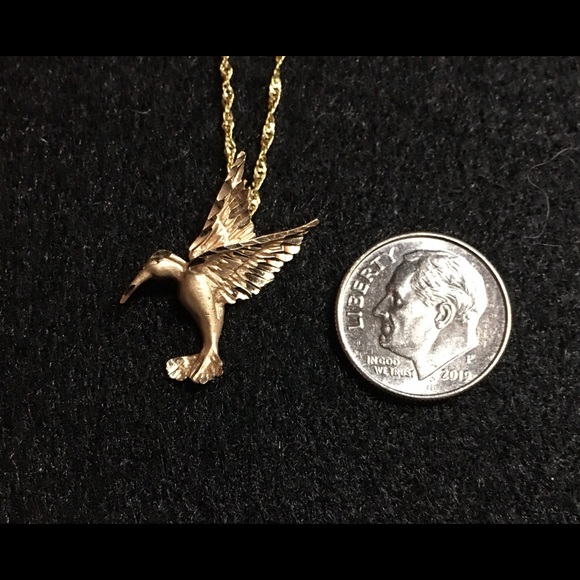 Dainty Diamond Cut 10k Gold (Stamped) Humming Bird - Picture 2 of 5